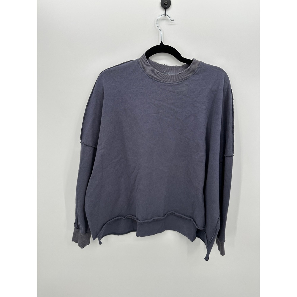 MOD REF Womens Small Oversized Distressed Exposed Seam Pullover Sweatshirt Grey
